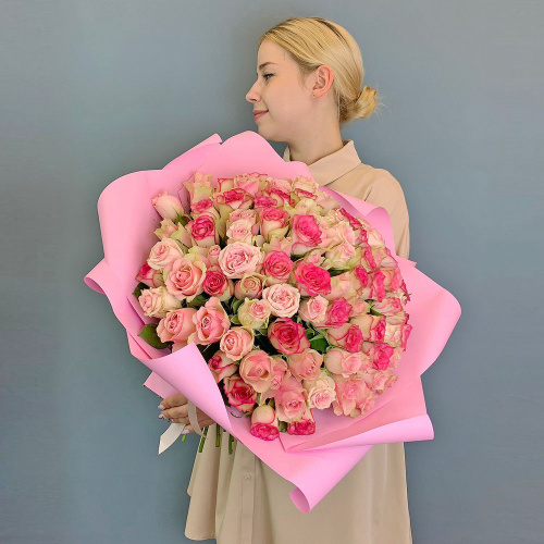 Букет 101 розовая роза Кения в упаковке арт. 29178-Р