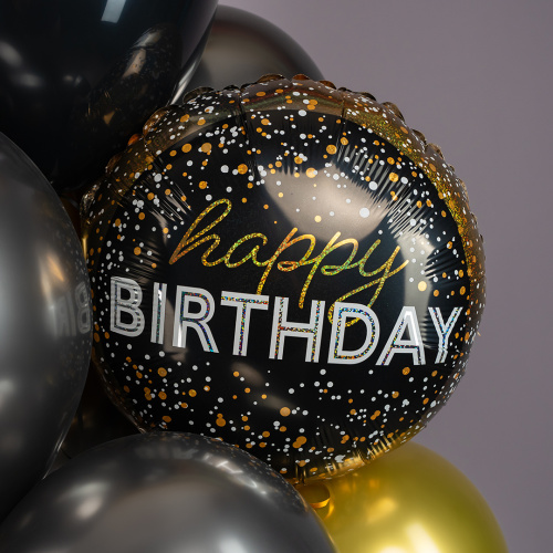 Связка воздушных шаров "С днем рождения" черный с золотом арт. 92435